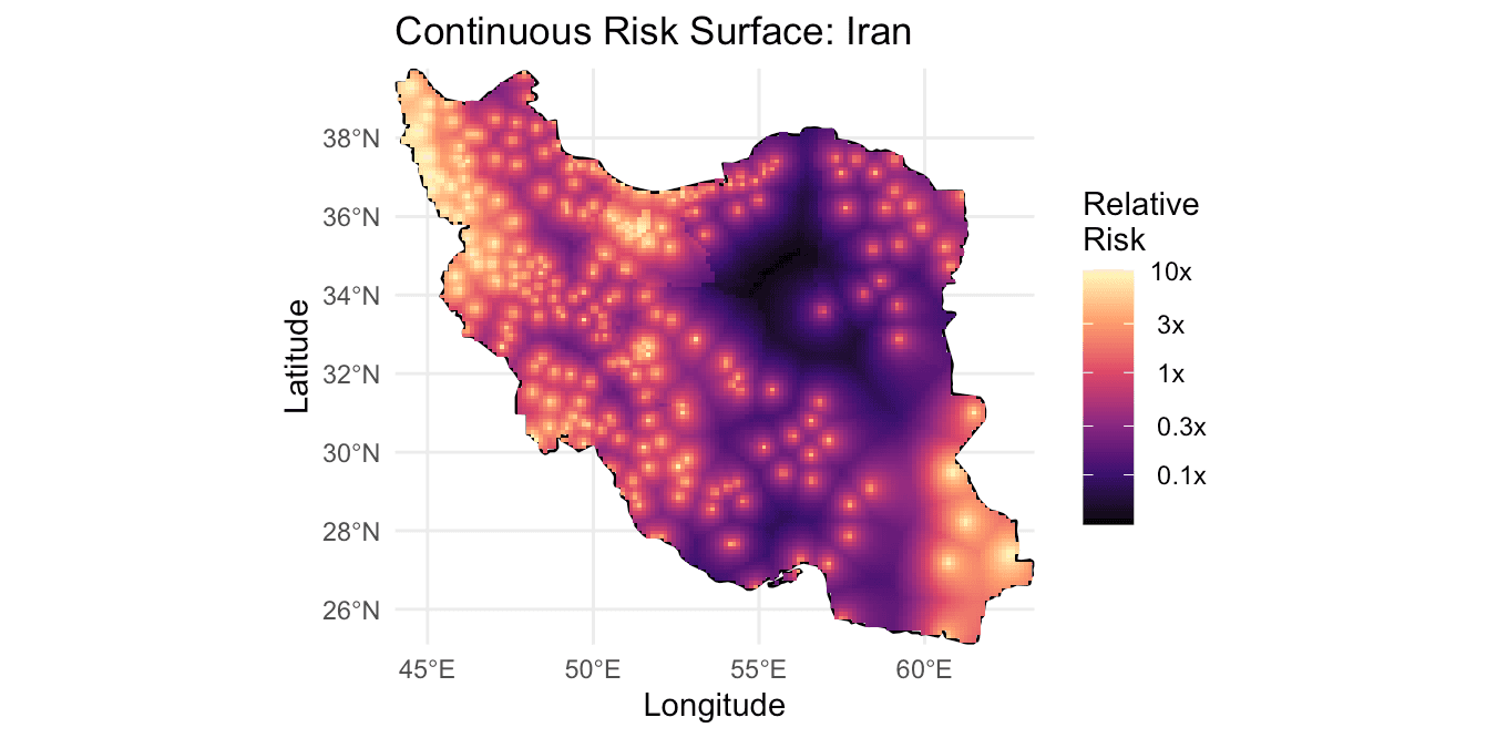 Illustrative conflict hotspot map used to estimate property impact likelihood