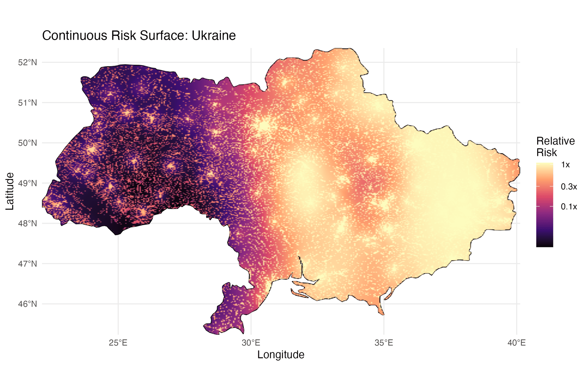 Illustrative Ukraine conflict hotspot map used to estimate property impact likelihood